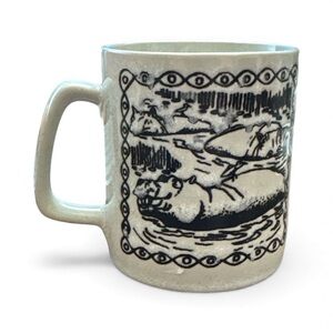 Vintage Artisan Hippo Motif Mug - Gray. Made in Japan